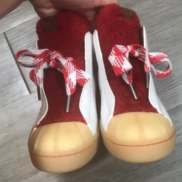 Coach G1493 White Leather High Top Red Shearling Sneaker Size 8 - Picture 6 of 13